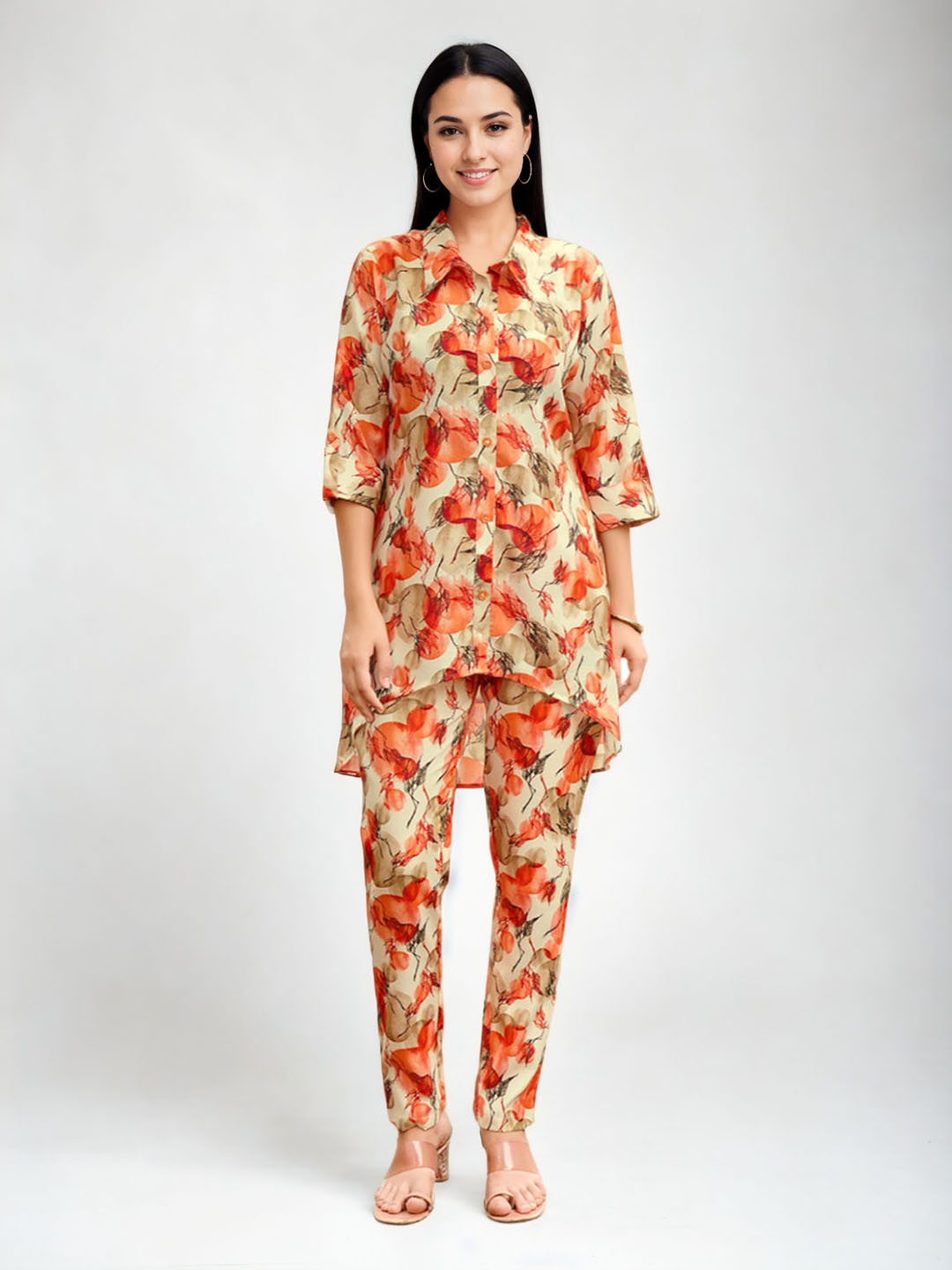 

Moda Rapido Abstract Printed Shirt With Trousers, Beige