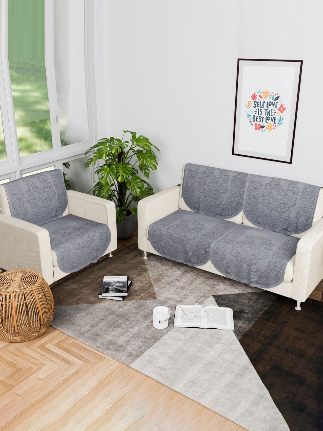 

Aura 6 Pieces Grey Floral Printed Cotton Sofa Covers