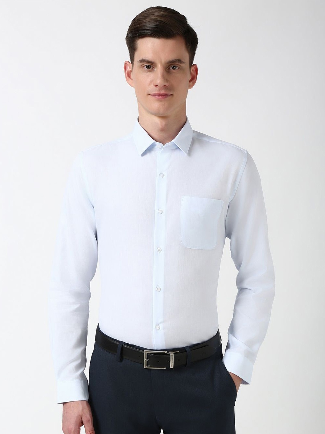 

Peter England Men Slim Fit Opaque Formal Shirt, Blue