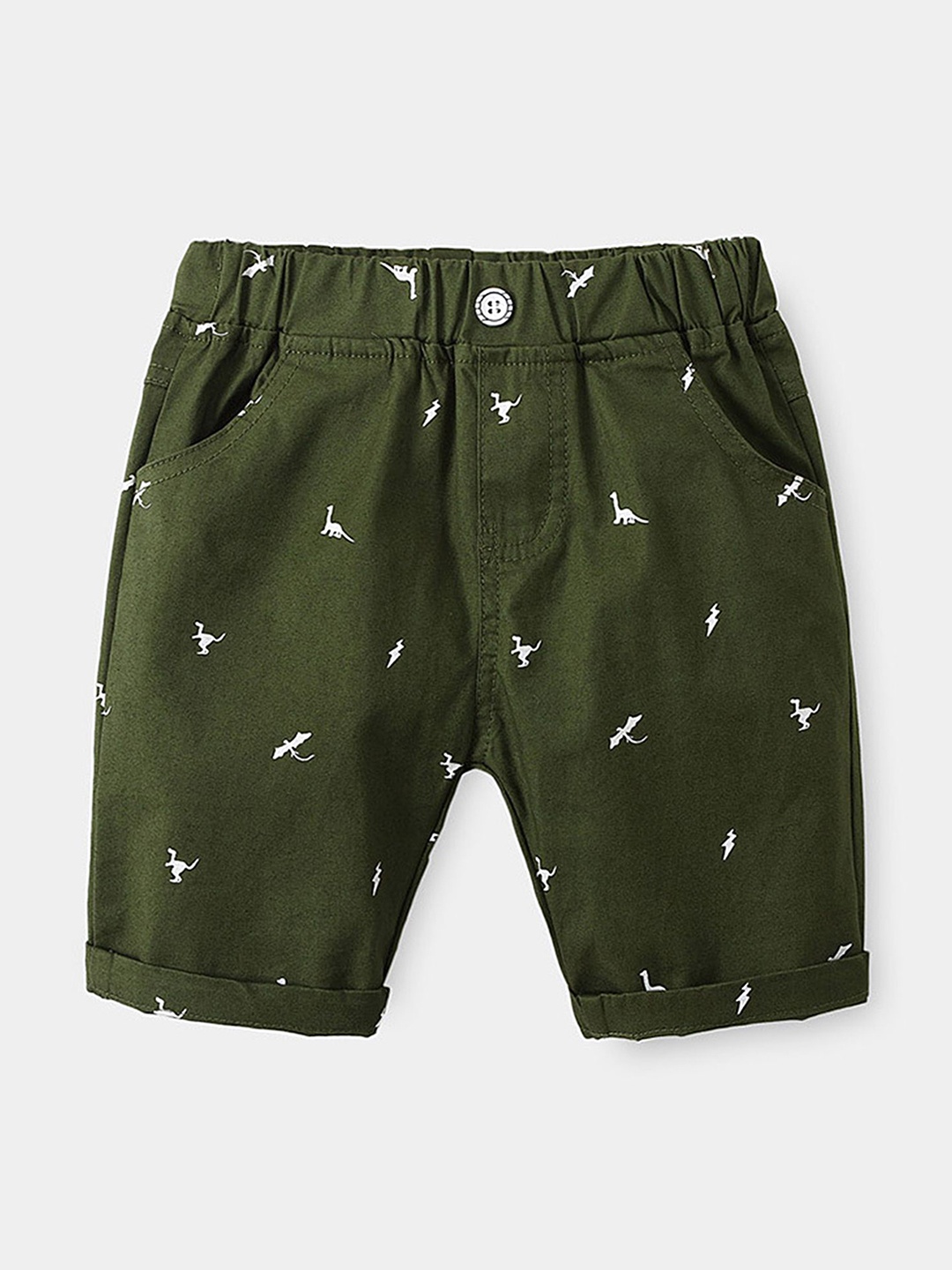 

LULU & SKY Boys Conversational Printed High-Rise Shorts, Green