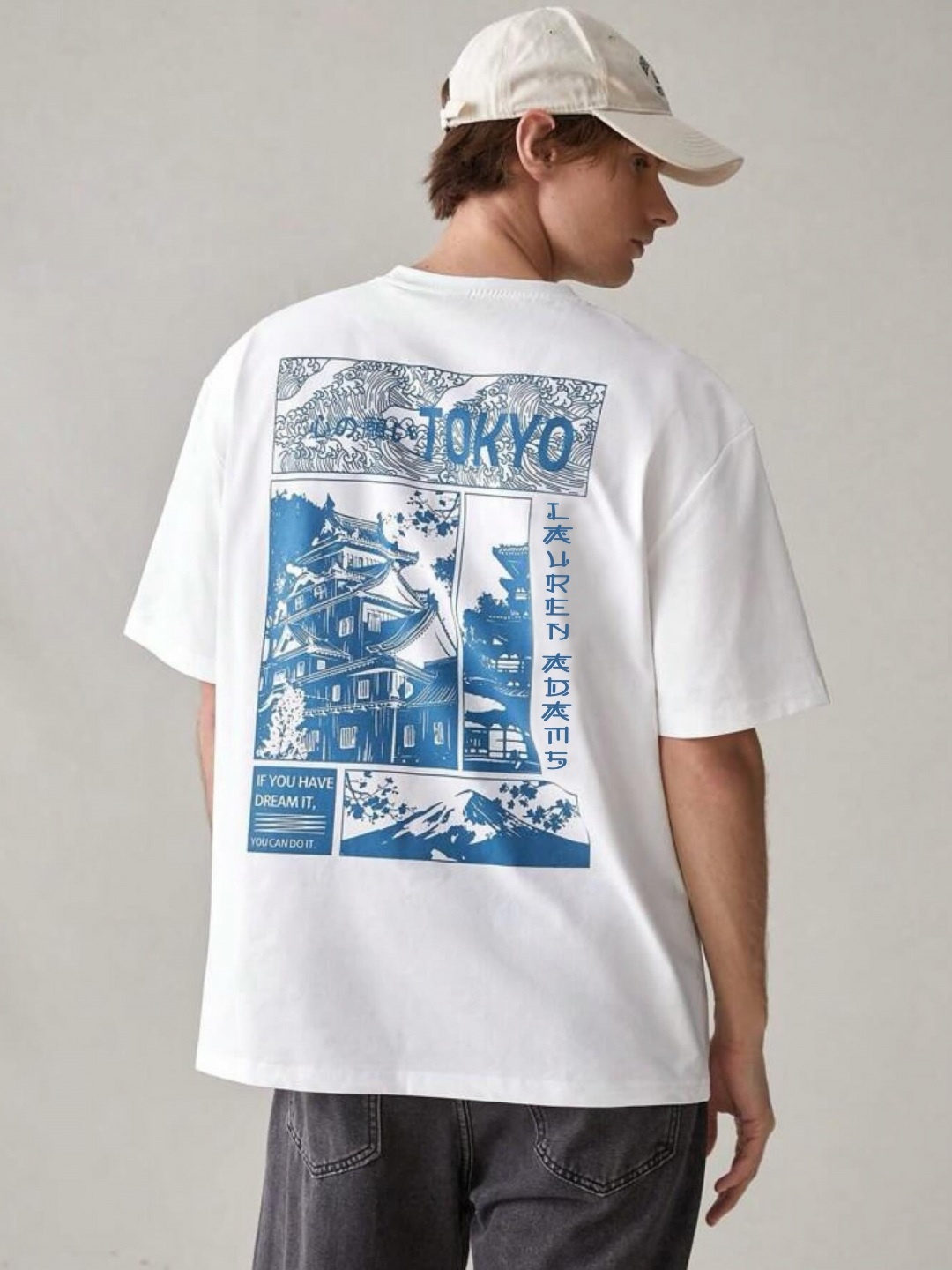 

LAUREN ADAMS Men Printed Extended Sleeves Raw Edge T-shirt, White