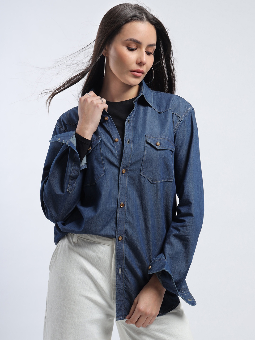 

Noggah Women Opaque Casual Shirt, Blue