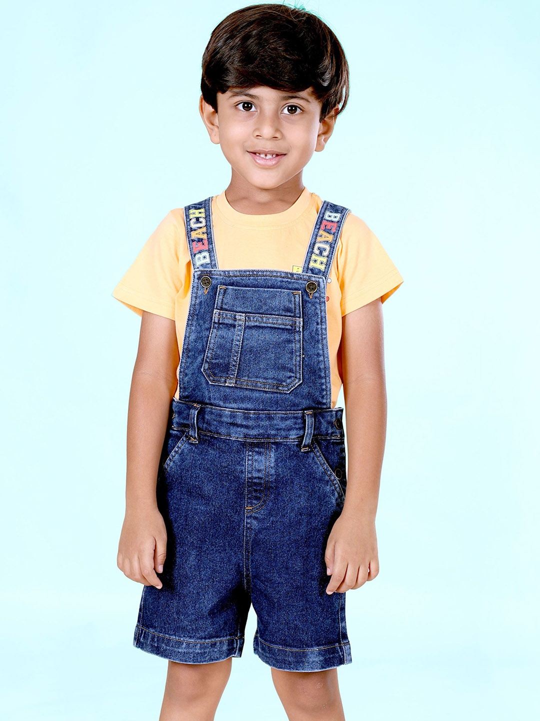

KiddoPanti Boys Printed Denim Dungaree, Blue