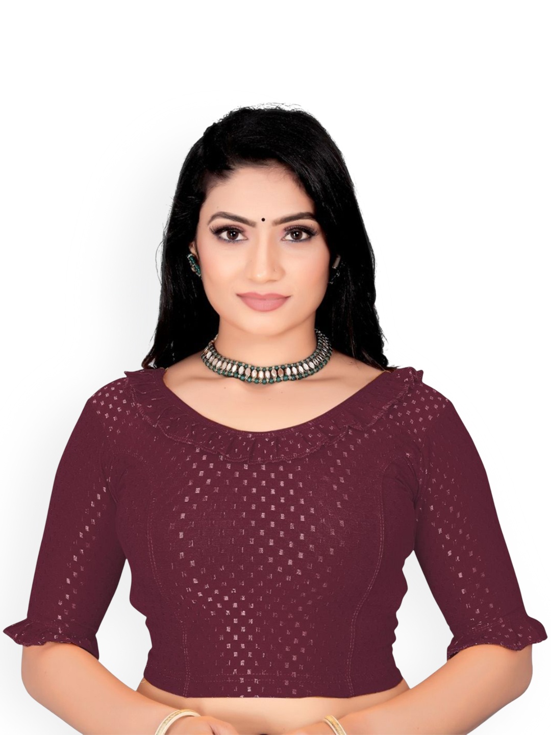 

SS Sanket Synthetics Self-Designed Cotton Frill Blouse, Burgundy