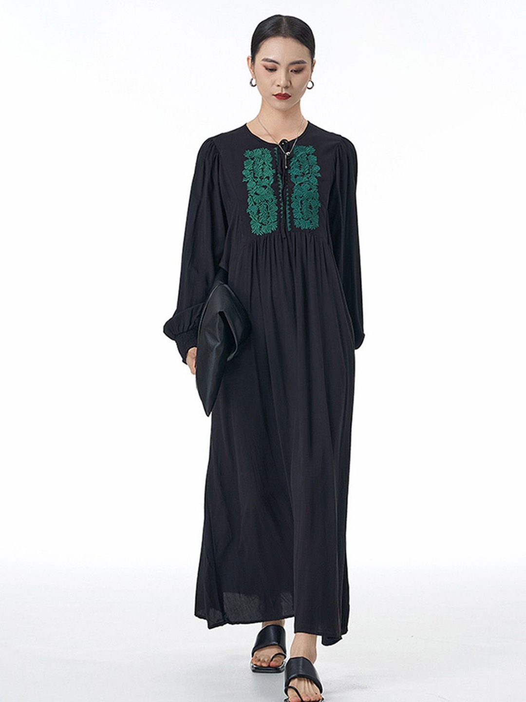 

JC Collection Tie-Up Neck Bell Sleeve Maxi Dress, Black