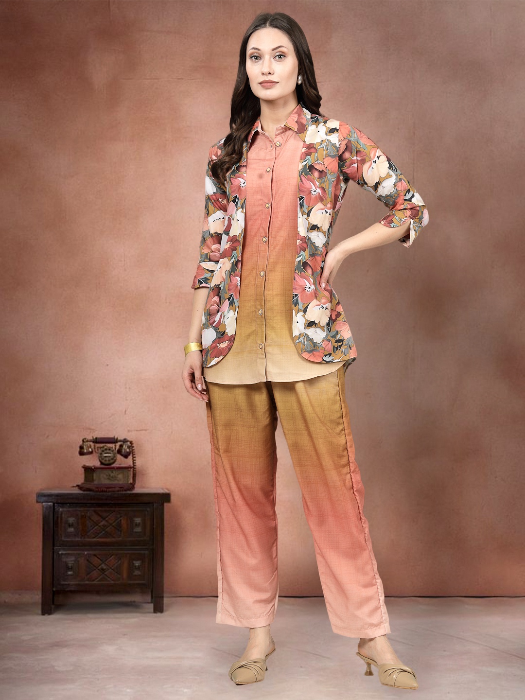 

all about you Printed Shirt With Trousers Co-Ords, Peach
