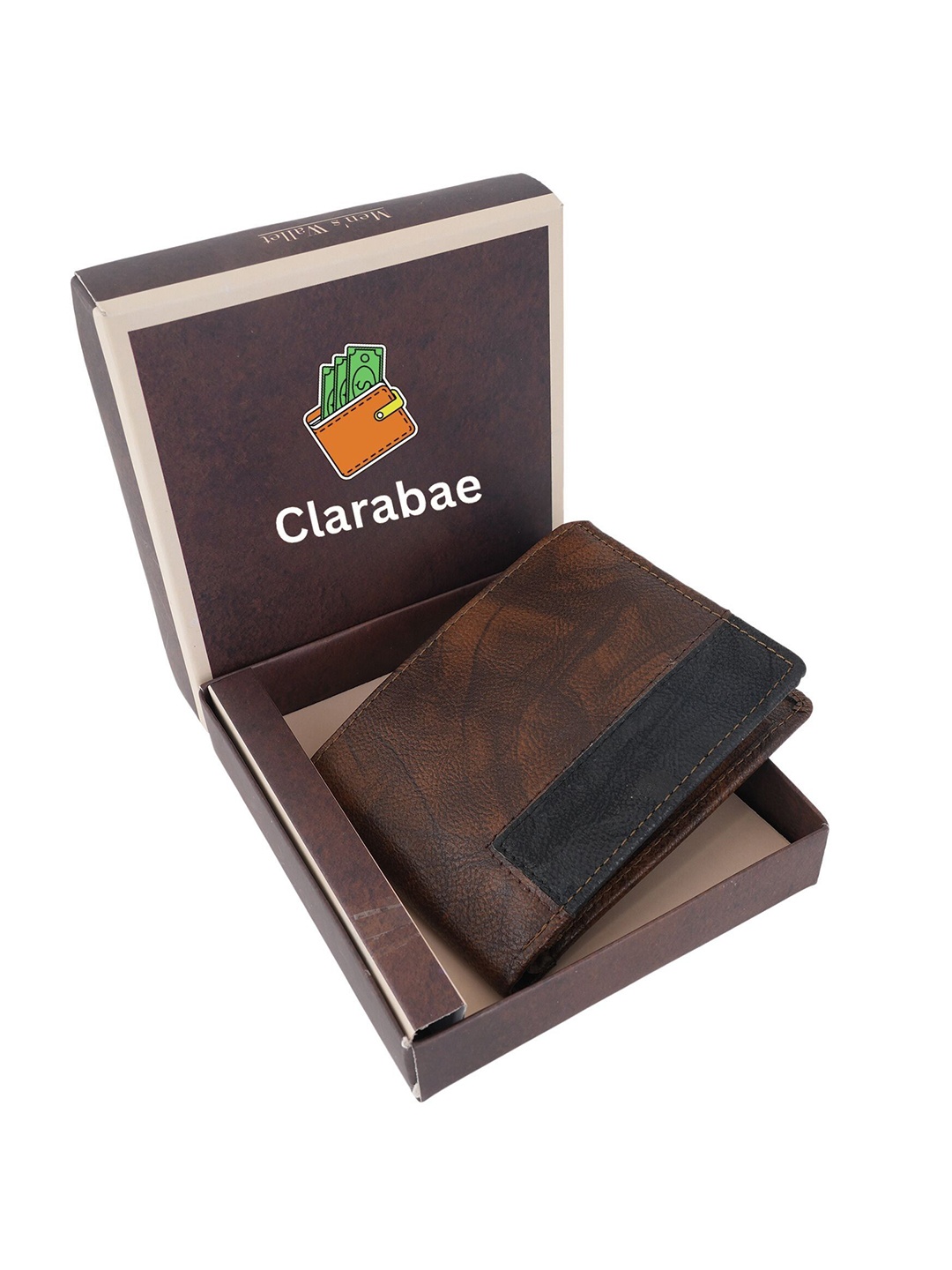 

CLARABAE Men PU Two Fold Wallet, Brown