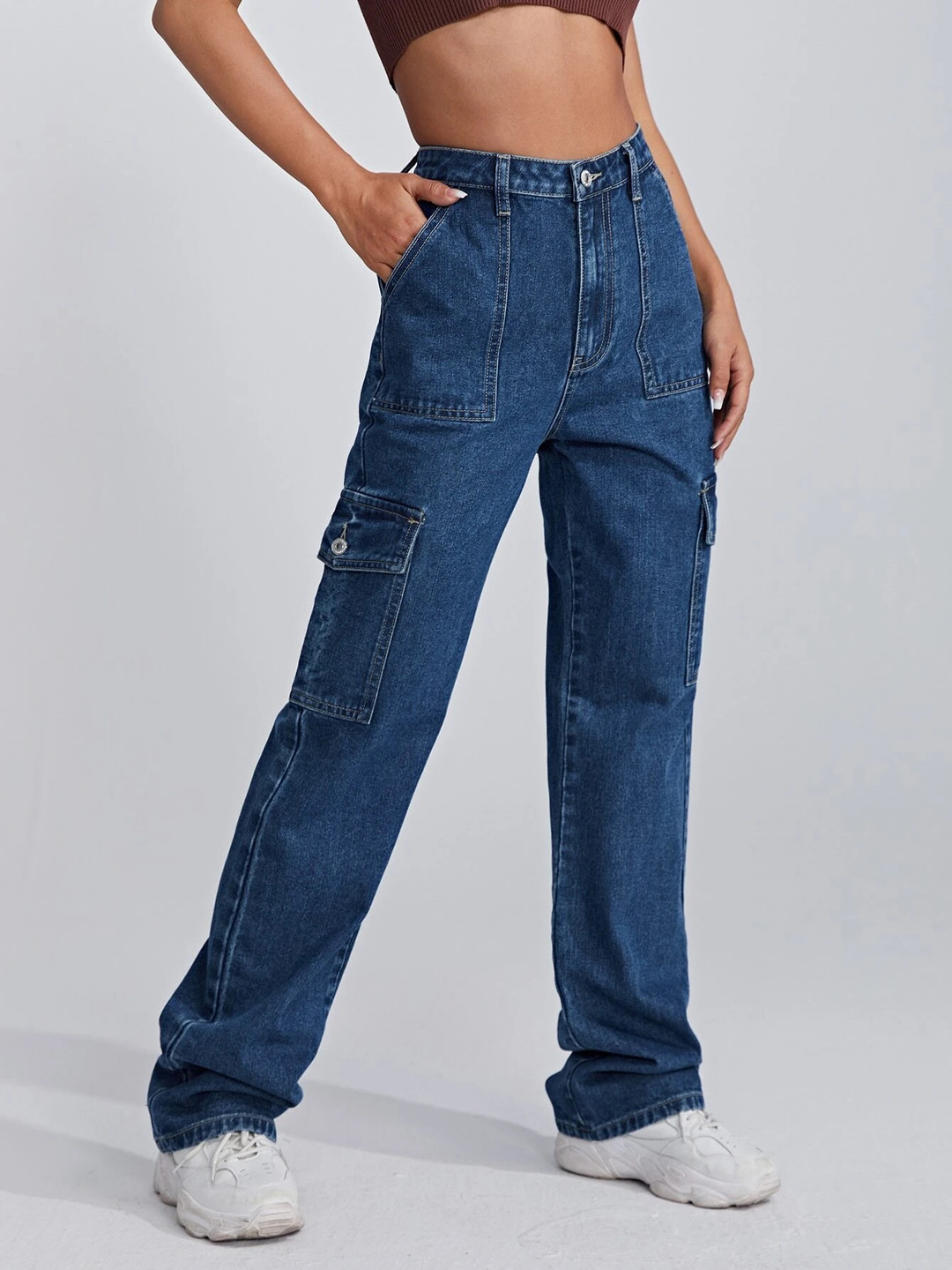 

Aadvi Fashion Women High-Rise Dark Blue Cargos, Navy blue