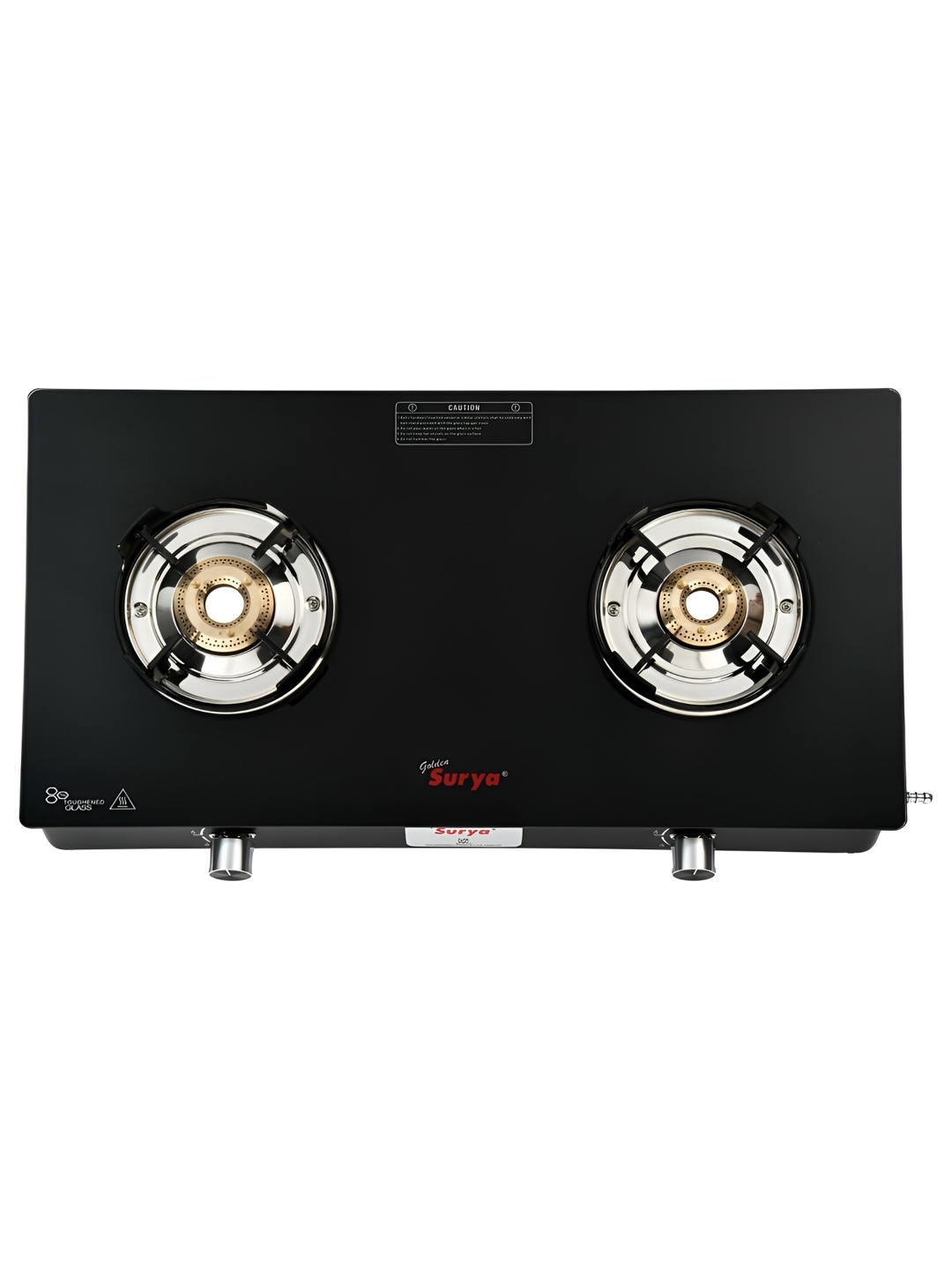 

GOLDEN SURYA 2 Burners Glass Manual LPG Gas Stove, Black