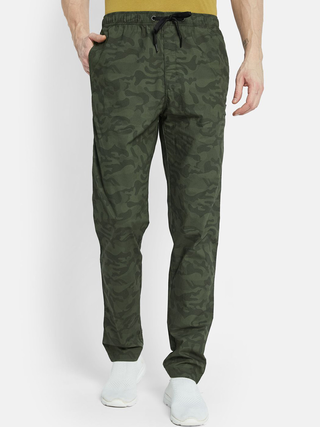 

Octave Men Printed Cotton Track Pants, Olive