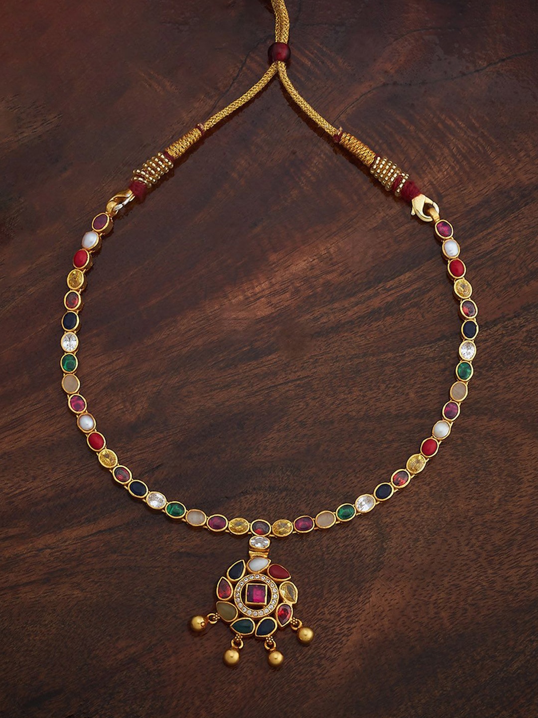 

Kushal's Fashion Jewellery Silver Gold-Plated Temple Necklace