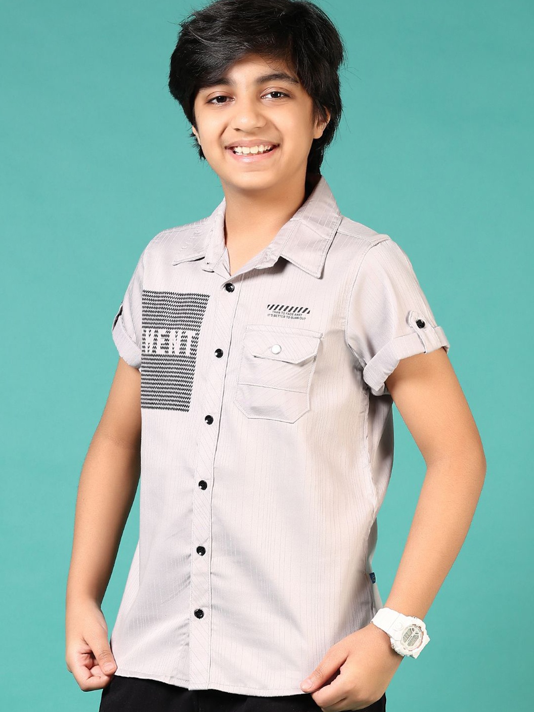 

V-Mart Boys Opaque Printed Casual Shirt, Grey