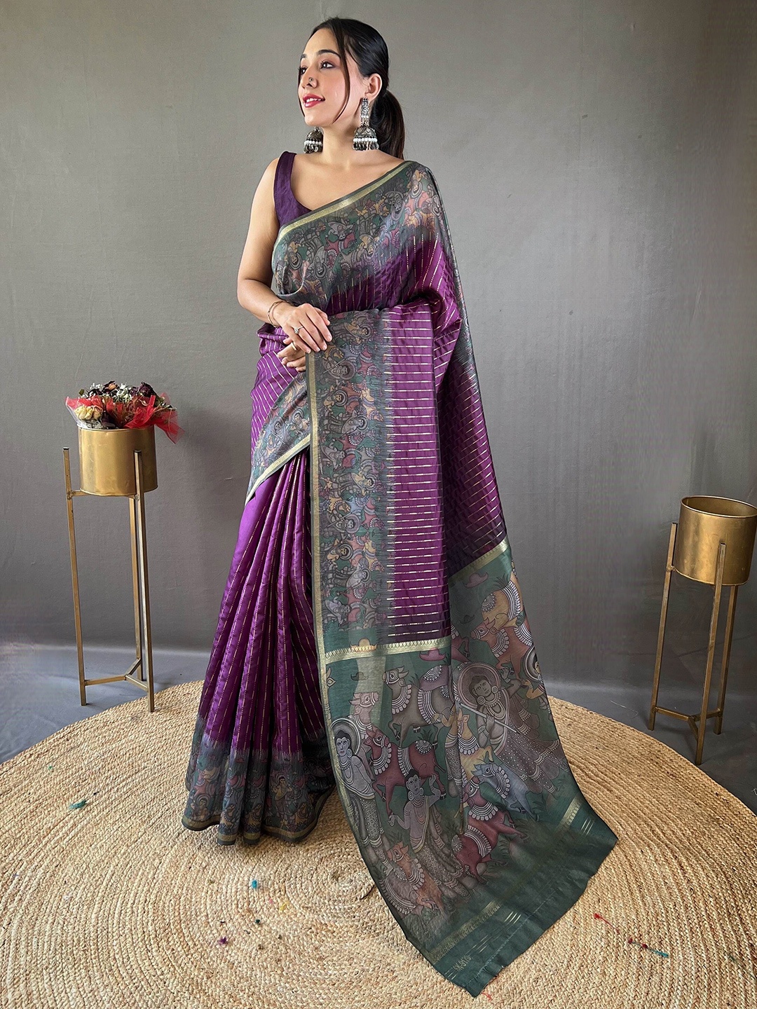 

DEVATITHI Woven Design Zari Chanderi Saree, Purple