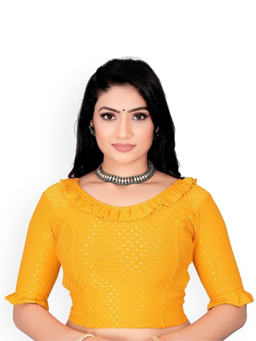 

SS Sanket Synthetics Self-Designed Cotton Frill Blouse, Yellow