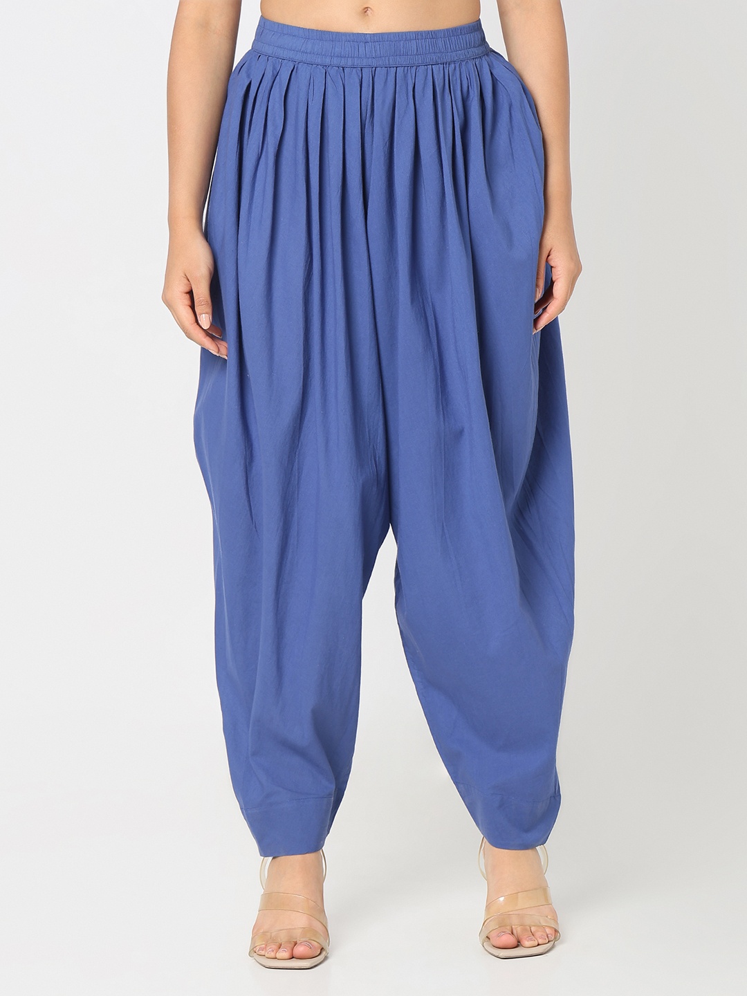 

R&B Women Straight Fit Pleated Jodhpuris Trousers, Blue