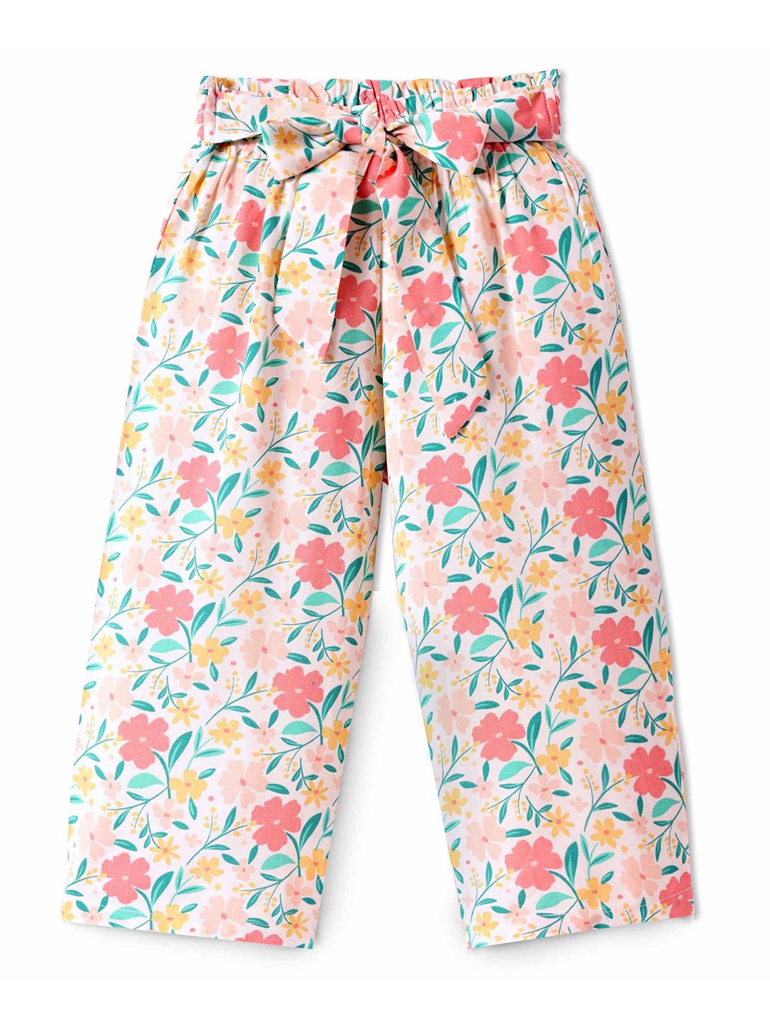 

CrayonFlakes Girls Floral Printed Palazzos, Off white