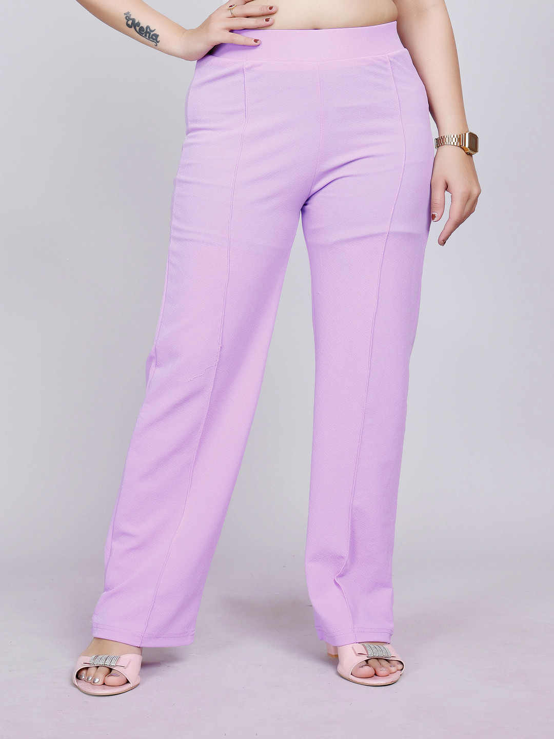 

NUCOUTHS Women Relaxed Straight Leg Straight Fit High-Rise Trousers, Lavender