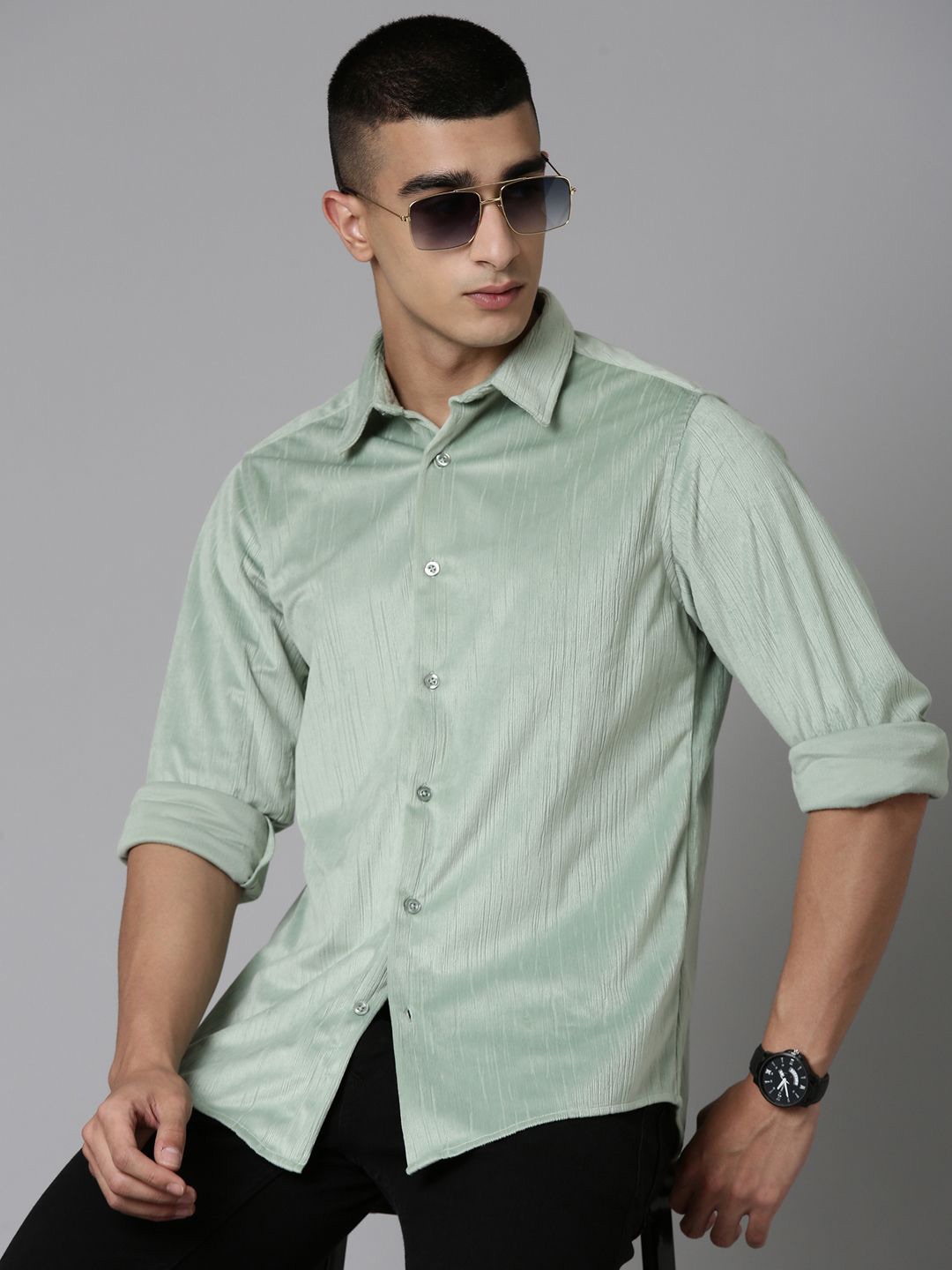 

Mast & Harbour Men Standard Opaque Casual Shirt, Green