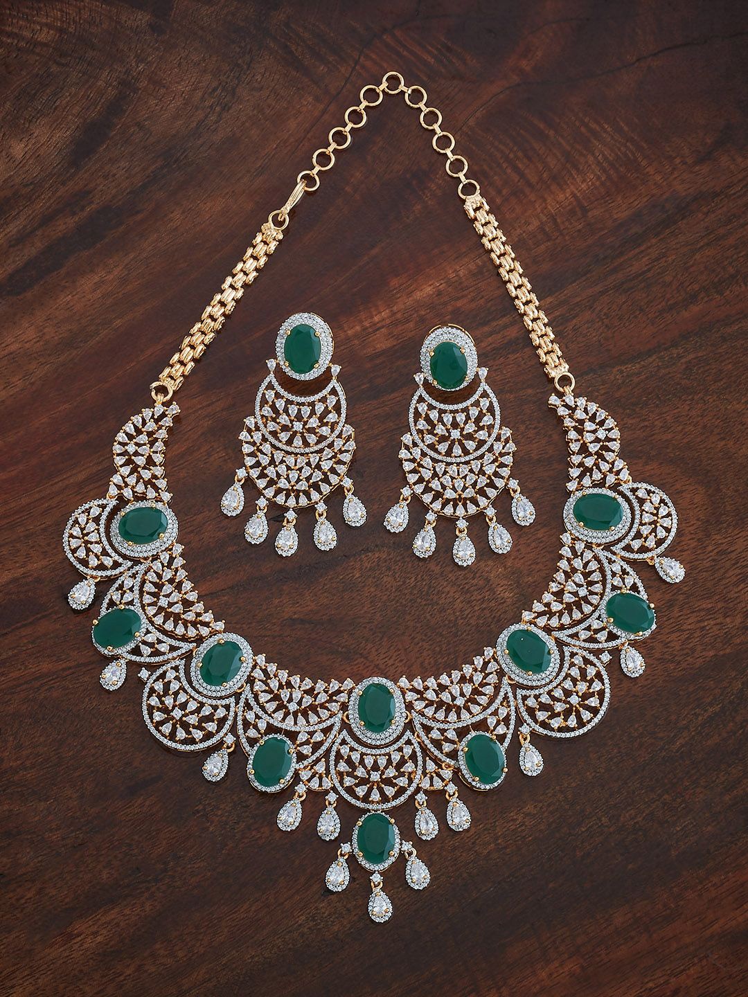 

Kushal's Fashion Jewellery Green Rose Gold-Plated Party Zircon Jewellery Set