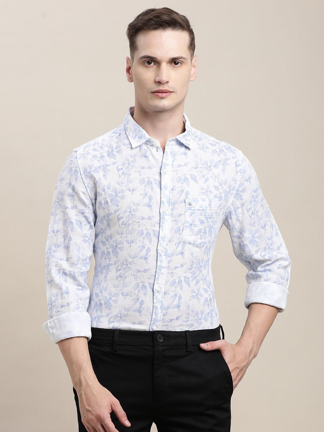 

Turtle Men Relaxed Slim Fit Floral Opaque Printed Casual Shirt, Blue