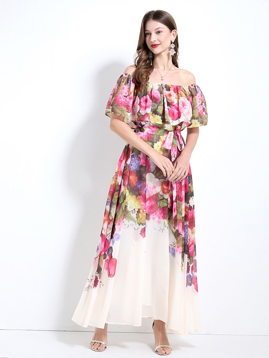 

JC Collection Floral Print Off-Shoulder Flutter Sleeve Maxi Dress, Multi