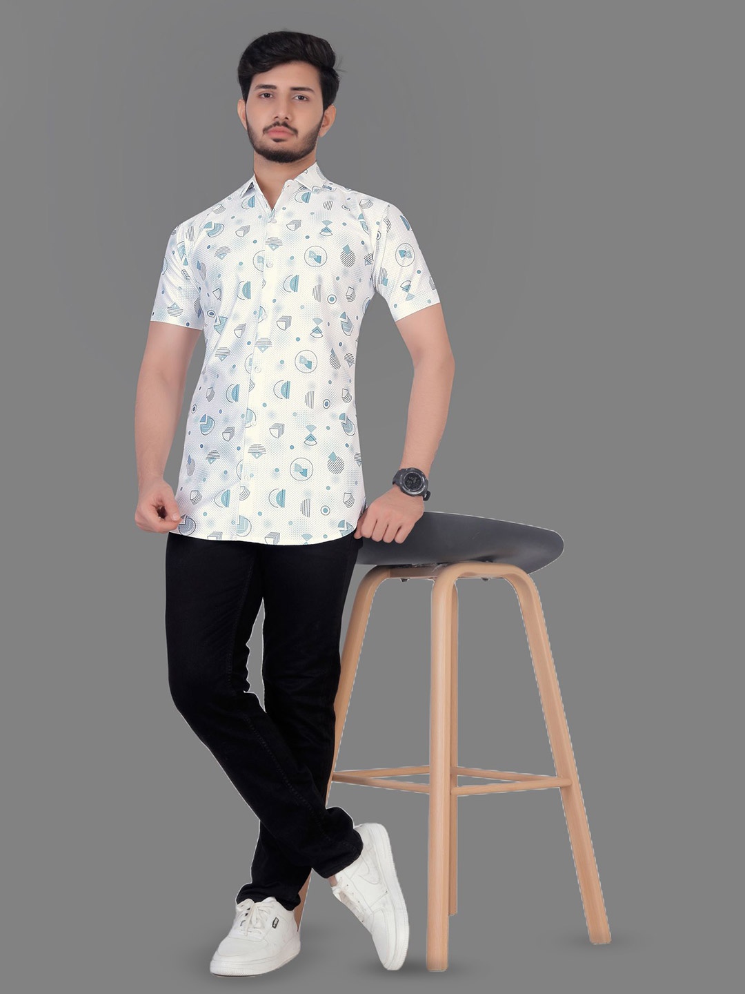 

QOSHA Men Standard Opaque Printed Casual Shirt, White