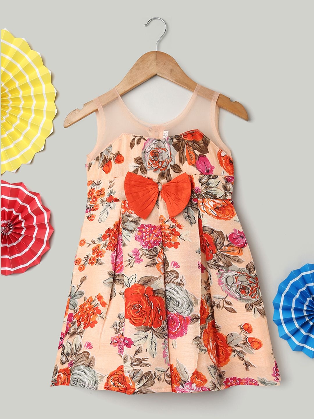 

BownBee Floral Print A-Line Midi Dress, Orange