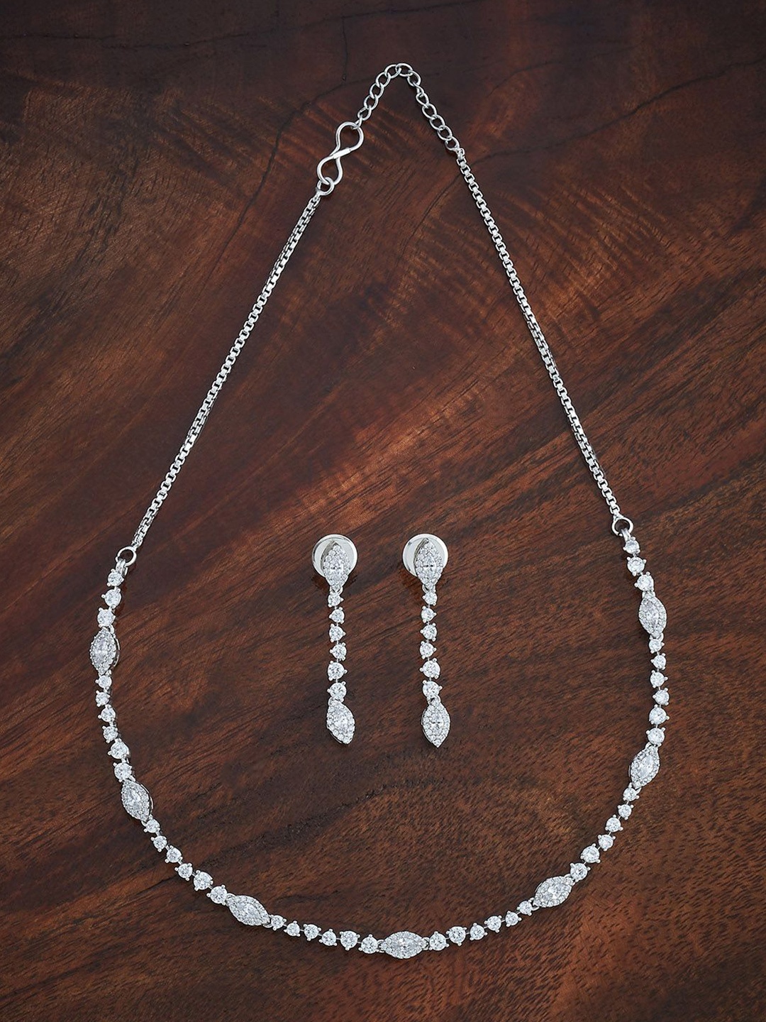 

Kushal's Fashion Jewellery White Rhodium-Plated Party Zircon Jewellery Set, Silver