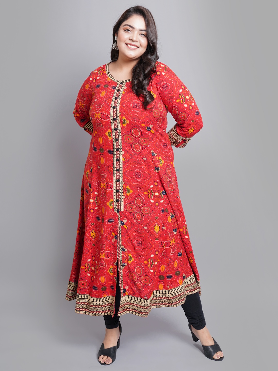 

YASH GALLERY Floral Printed Round Neck A-Line Kurta, Red