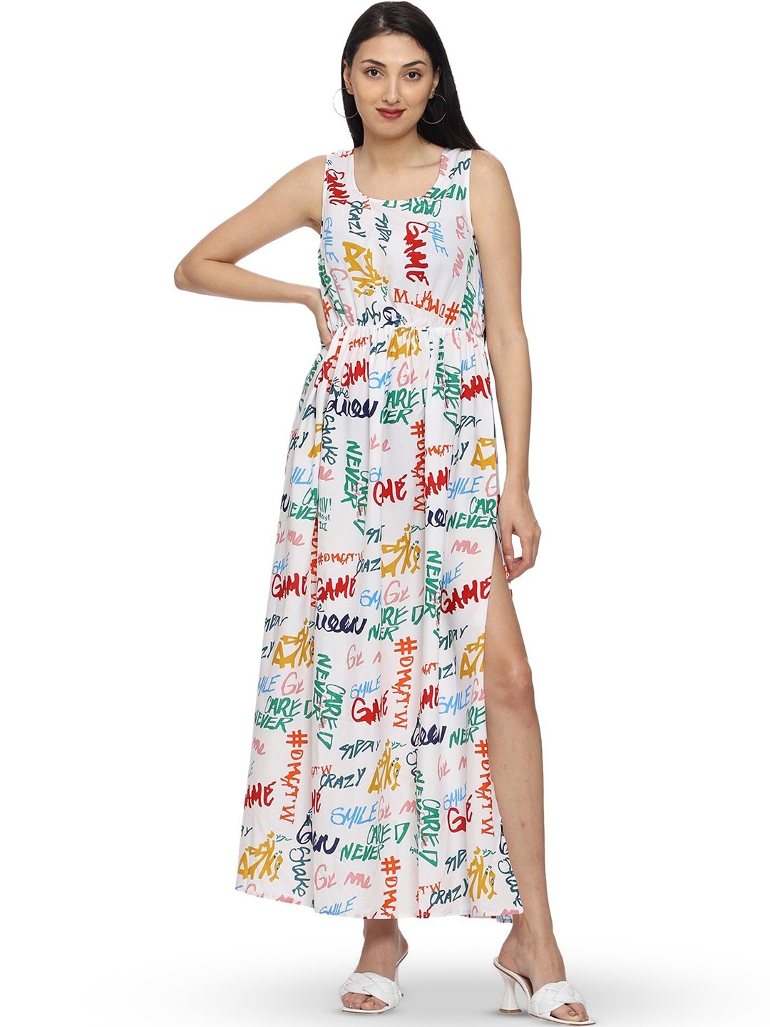 

ROARERS Floral Print Crepe Maxi Dress, White