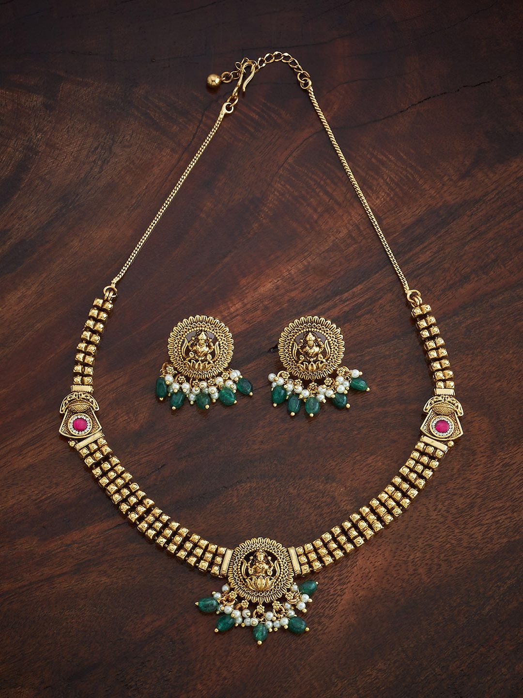 

Kushal's Fashion Jewellery Gold-Plated Stone-Studded & Beaded Antique Jewellery Set