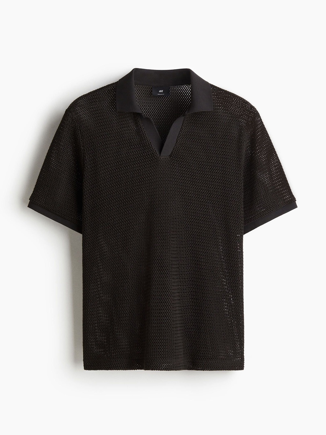

H&M Regular Fit Hole-Knit Polo Shirt, Black