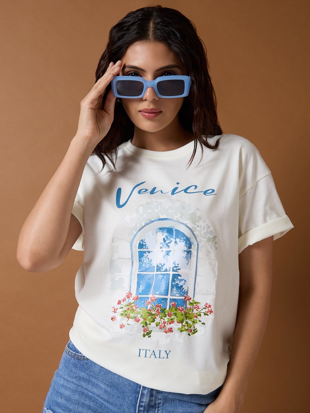 

Mast & Harbour Women Printed T-shirt, Off white