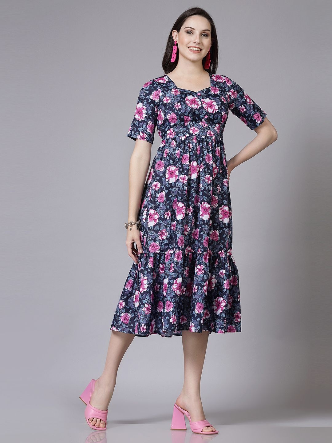 

Moda Rapido Print Fit & Flare Midi Dress, Navy blue