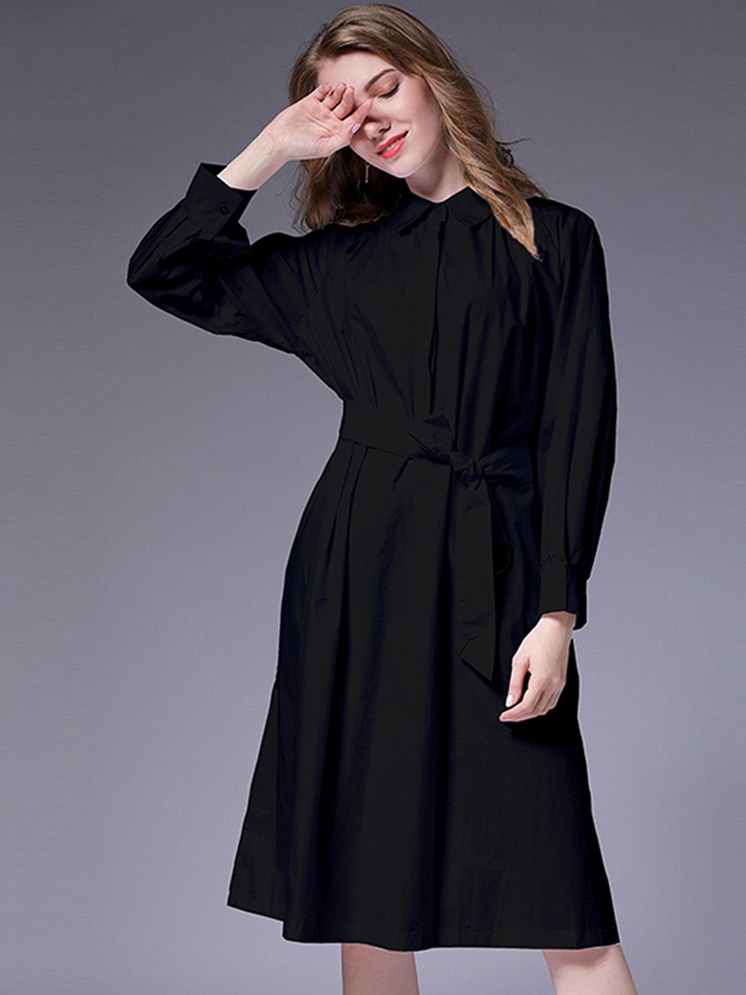 

JC Collection Striped Shirt Dress, Black