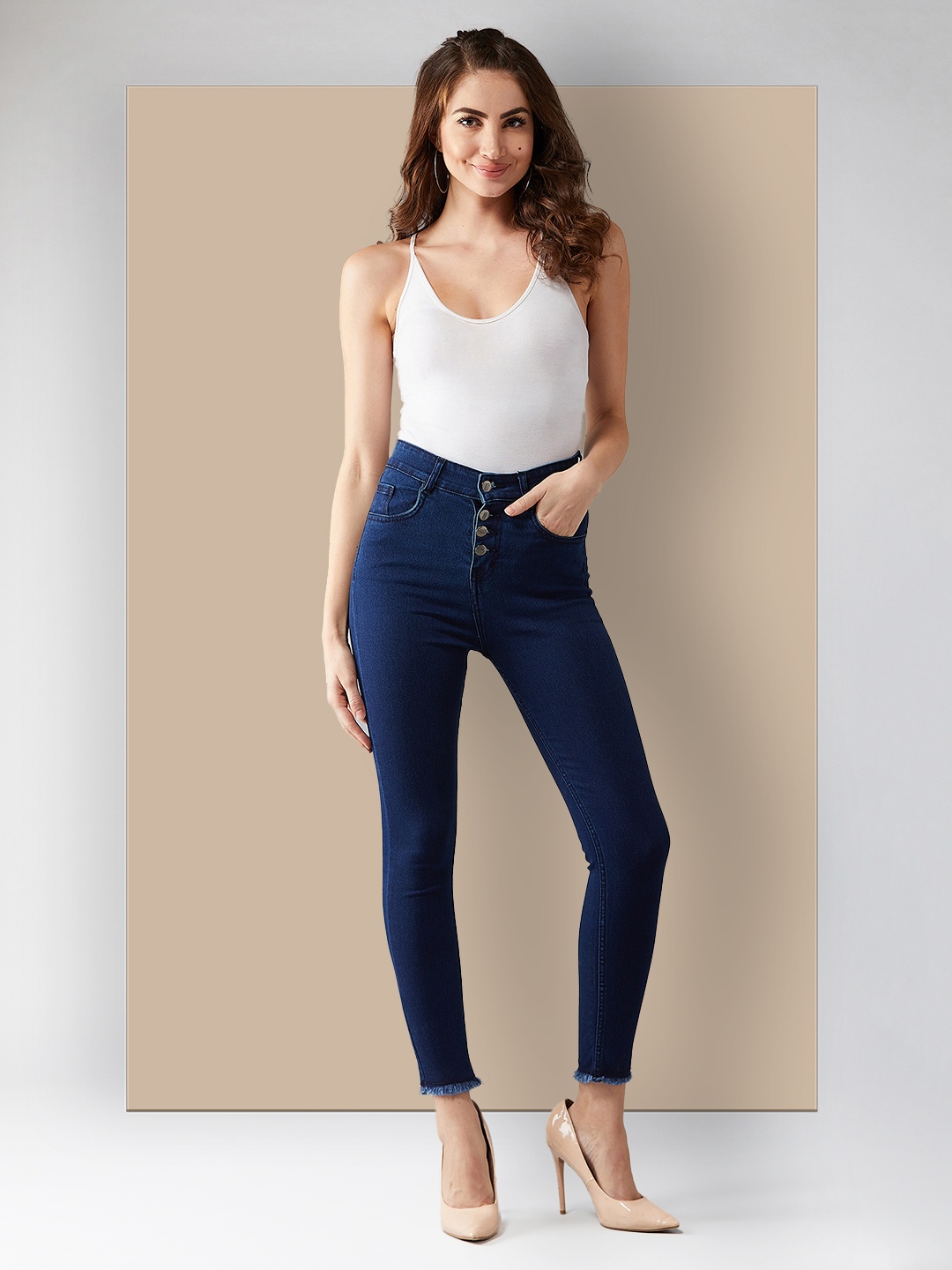 

Chemistry Women Skinny Fit High-Rise Stretchable Jeans, Navy blue