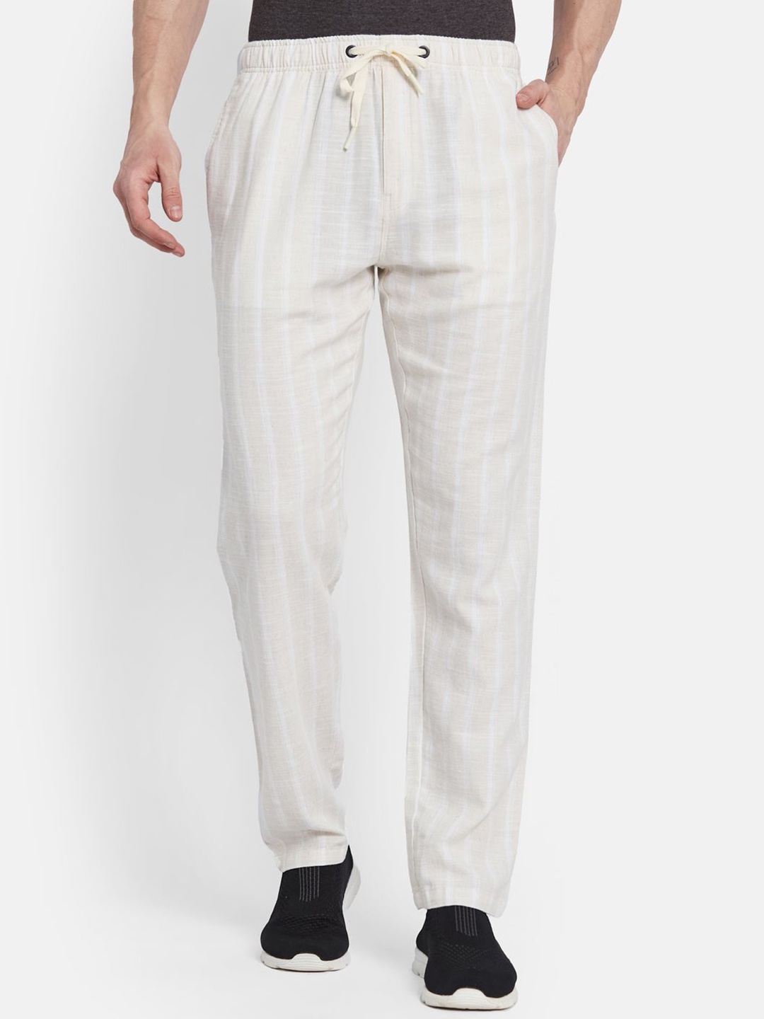 

Octave Men Striped Cotton Track Pants, Cream