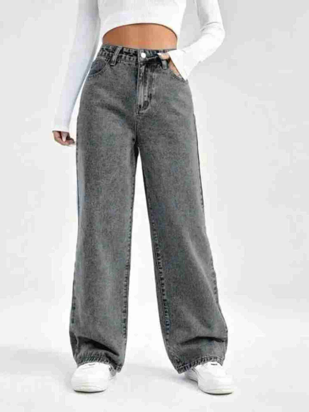 

Metronaut Women Comfort Wide Leg Jeans, Grey