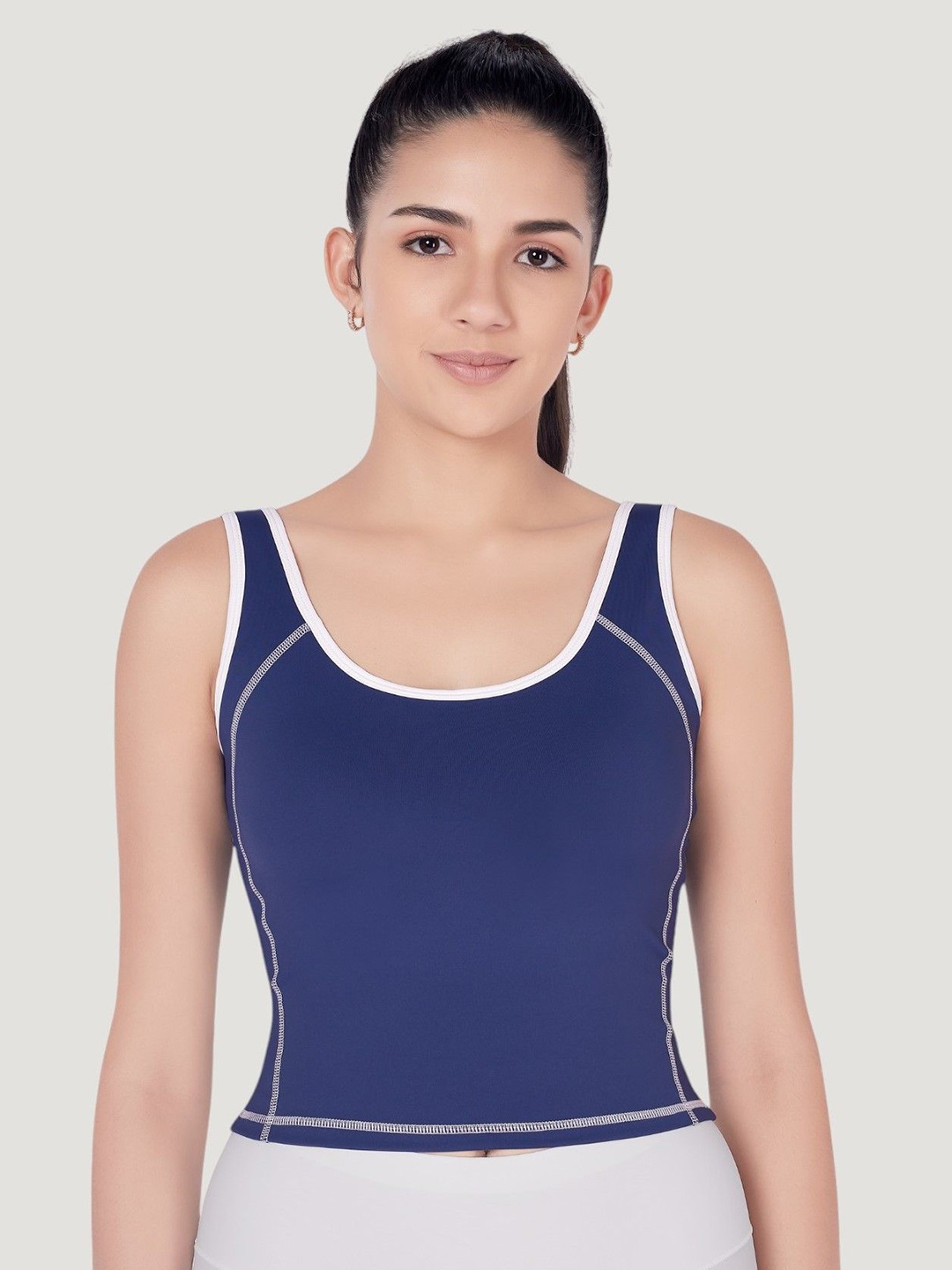 

PLUMBURY Shoulder Strap Lightly Padded Crop Top, Blue