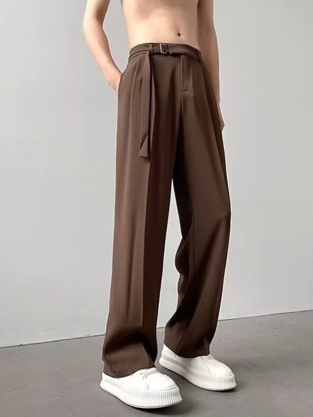 

StyleCast Men High-Rise Pleated Trousers, Brown