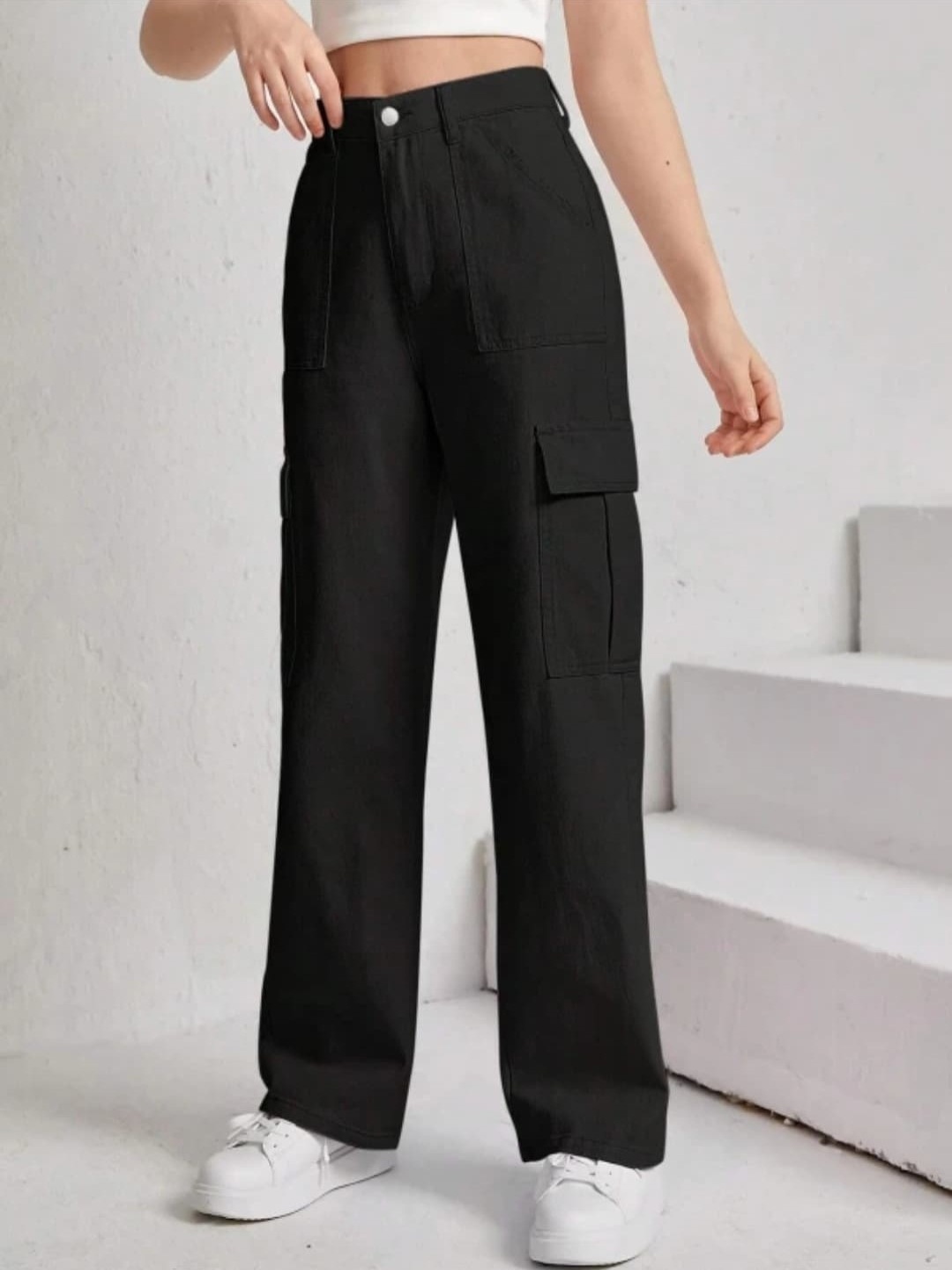 

Metronaut Women Cargo Black Jeans