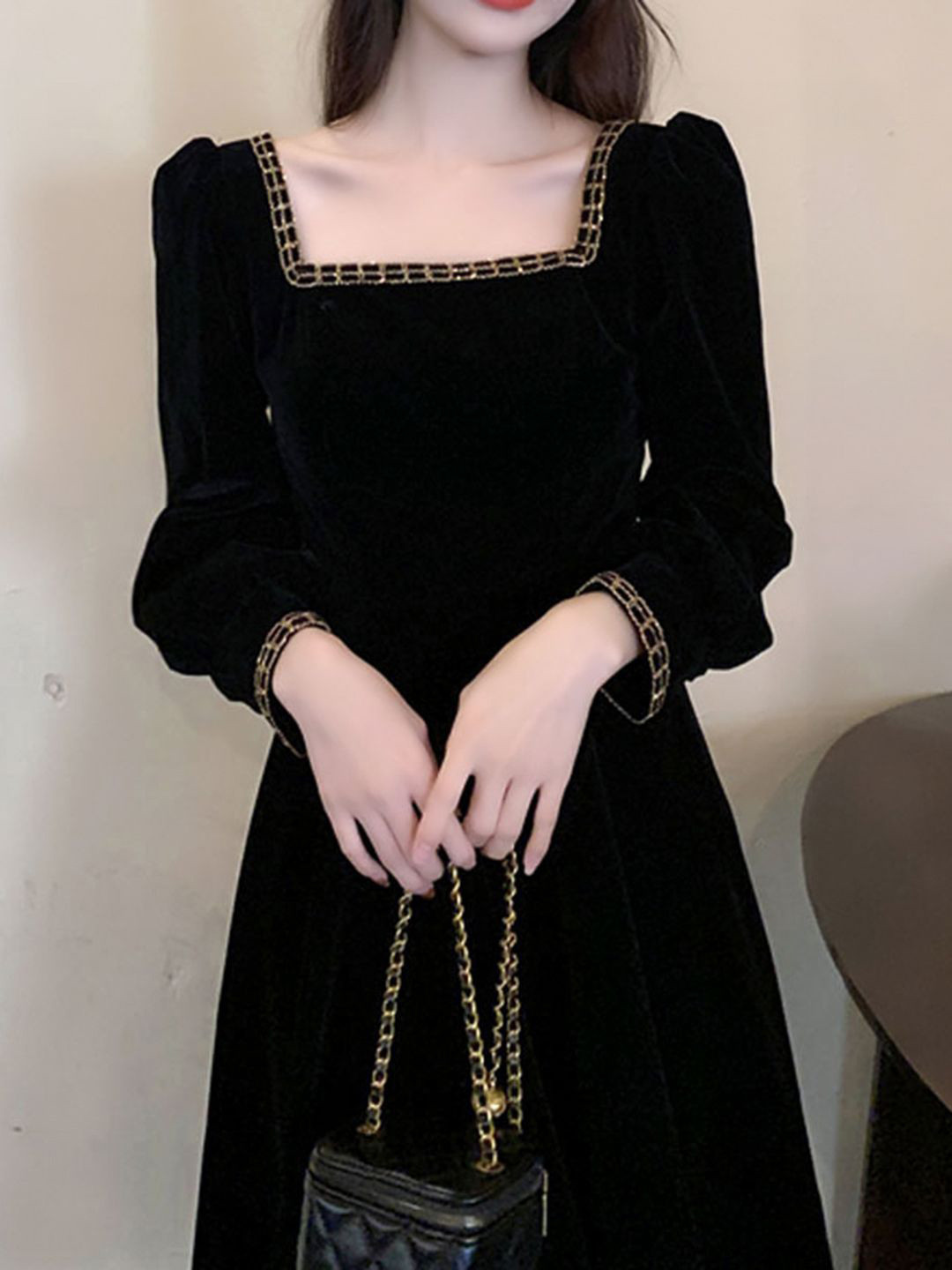 

DressBerry Puff Sleeve Fit & Flare Dress, Black