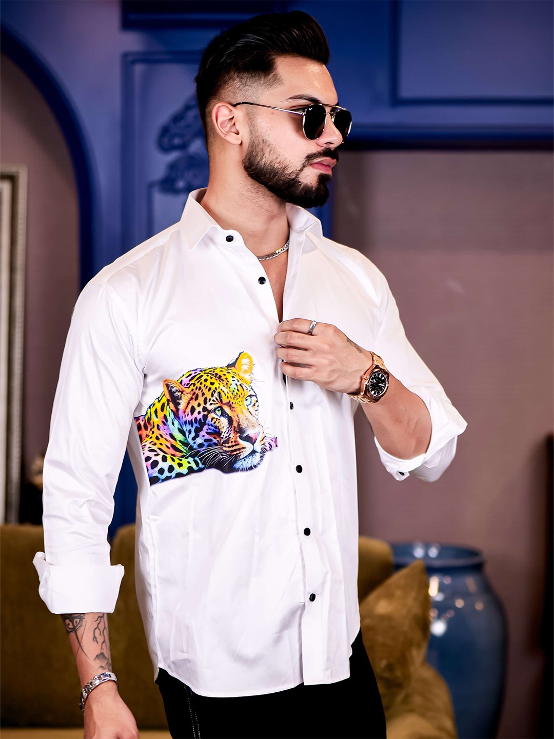 

Foomer Men Standard Floral Opaque Printed Casual Shirt, White