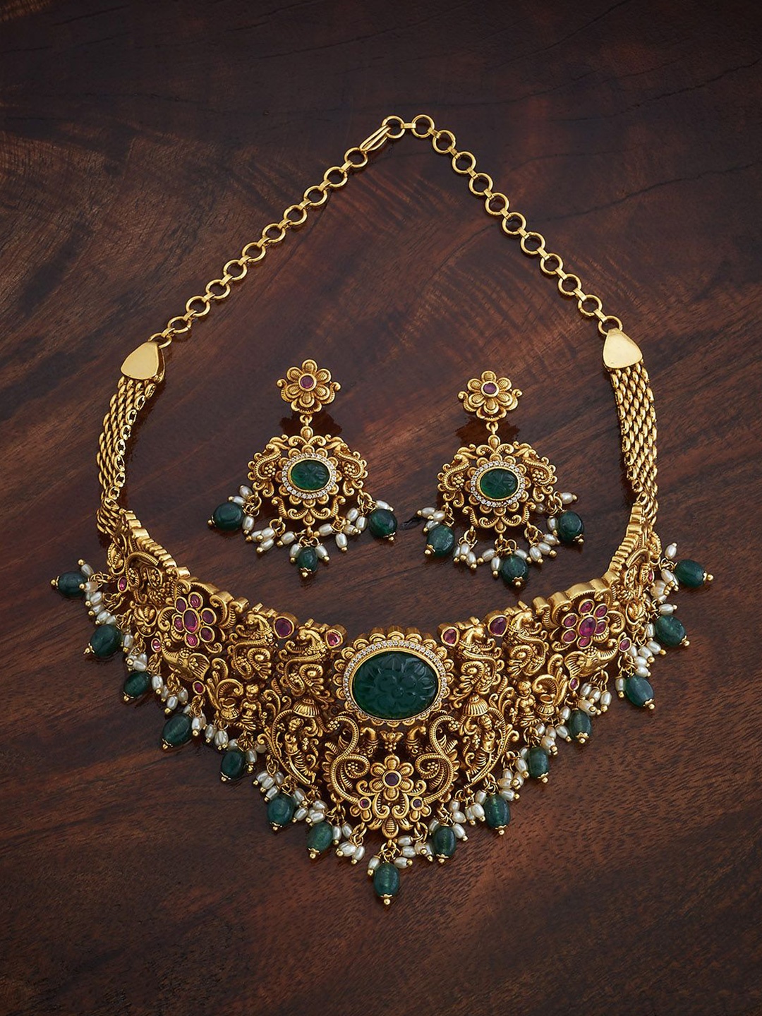 

Kushal's Fashion Jewellery Gold-Plated Stone-Studded & Beaded Antique Jewellery Set