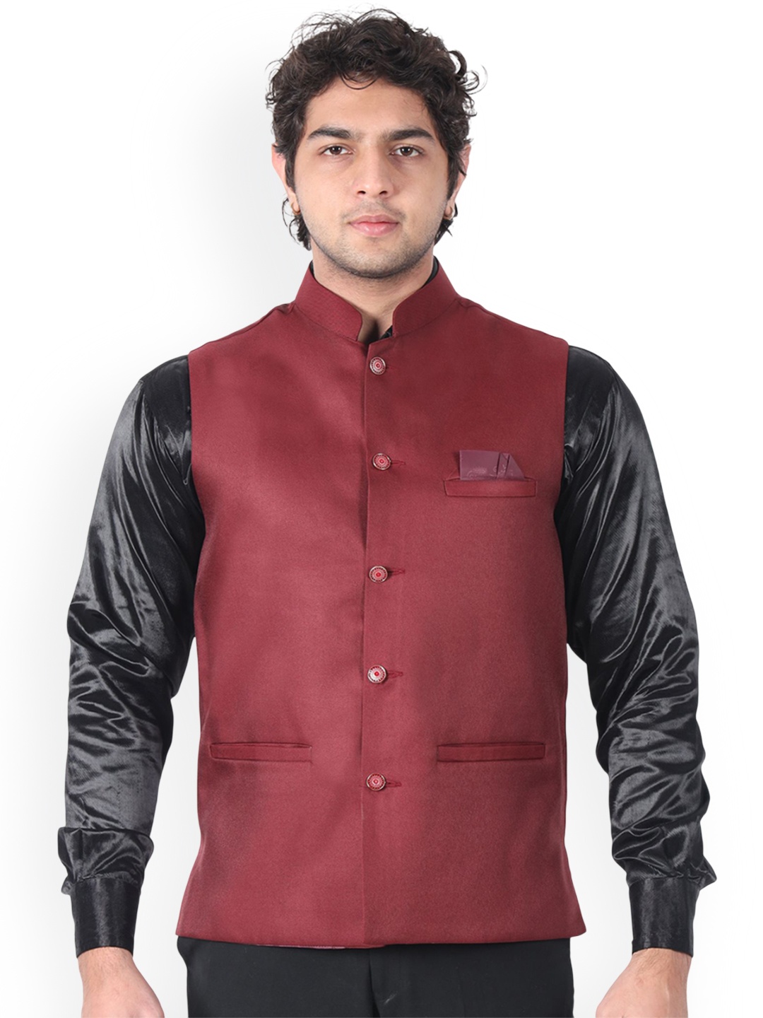 

BUZZIC FASHION UNLIMITED Mandarin Collar Nehru Jacket, Maroon