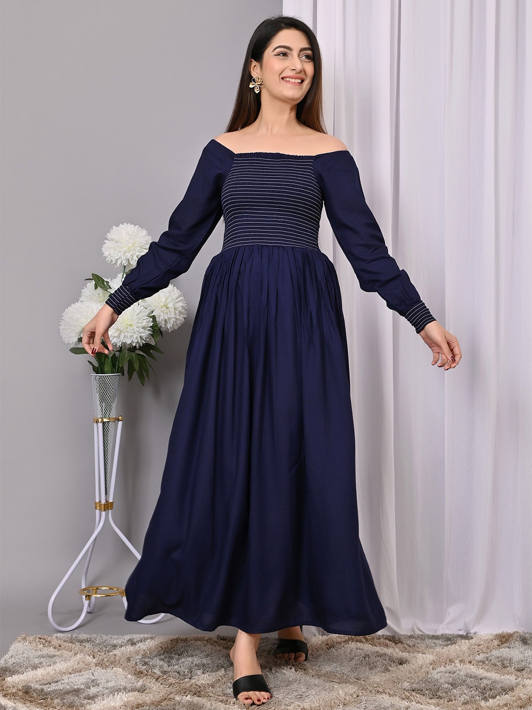 

IQRAAR Fit & Flare Maxi Dress, Blue