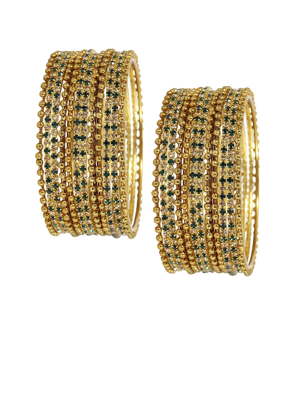 

ZULKA Set Of 24 Gold Plated CZ Stones Studded Ballchain Linked Bangles