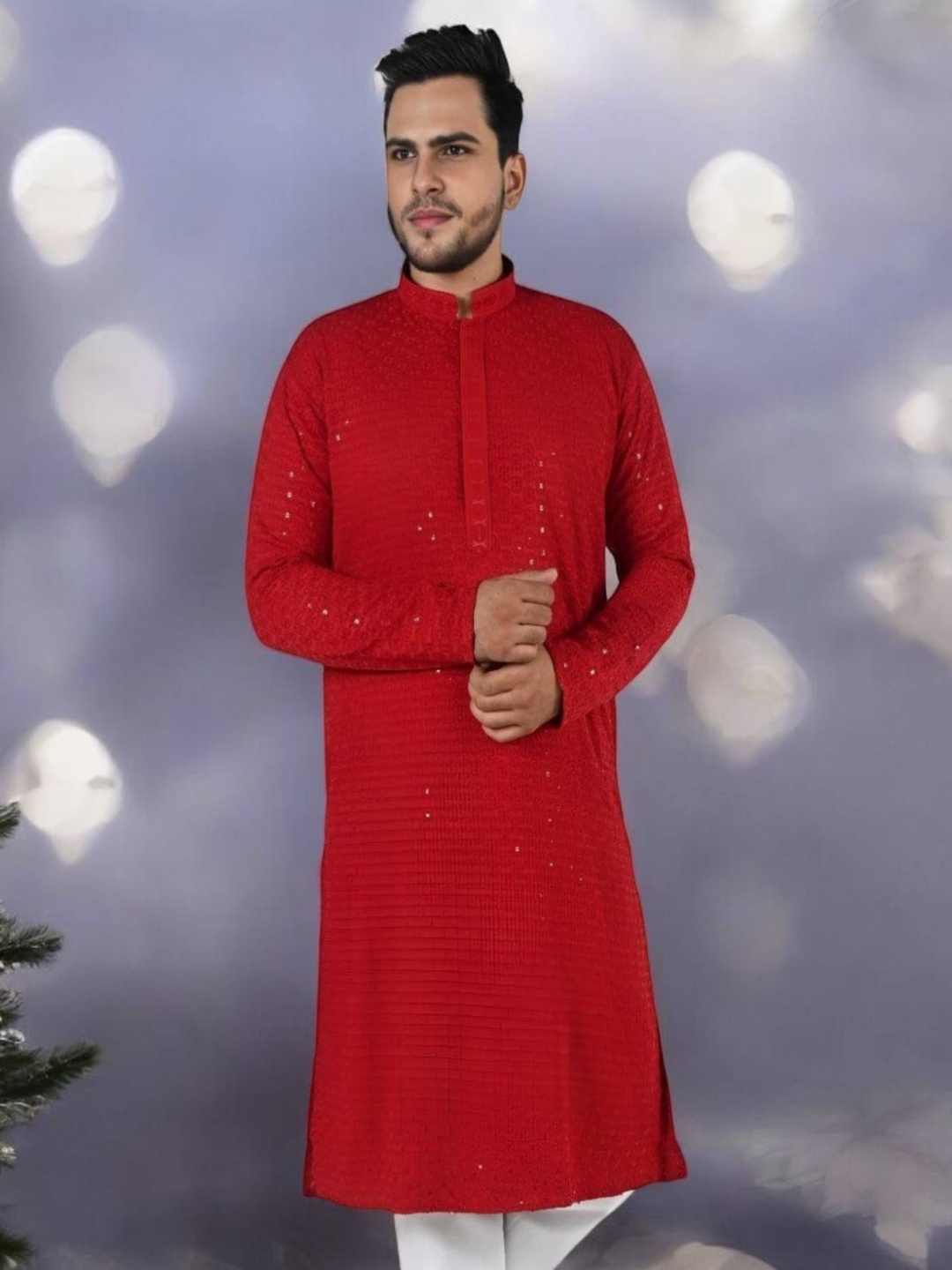 

Atly Floral Embroidered Chikankari Mandarin Collar Straight Kurta, Maroon