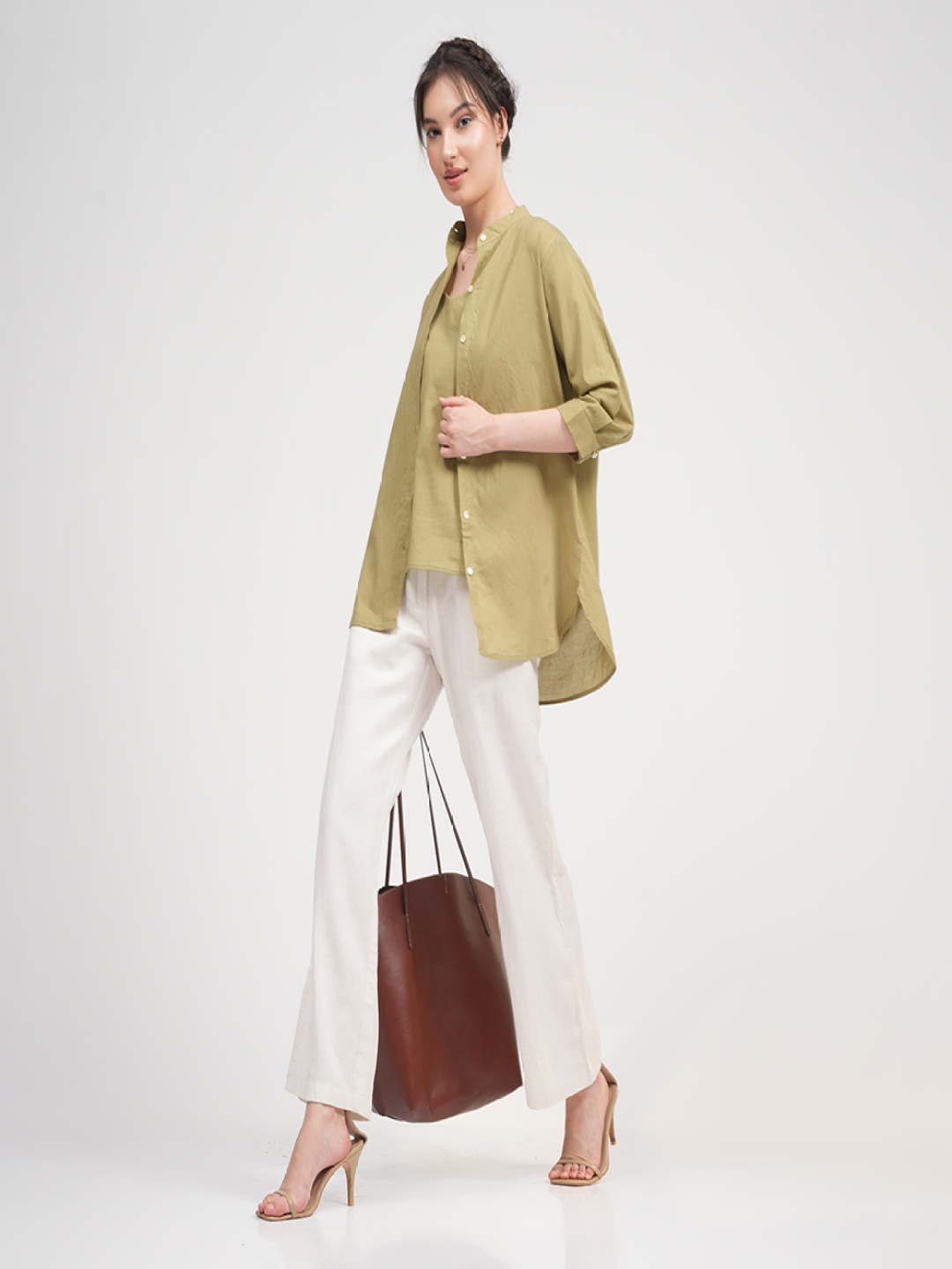 

Saltpetre Organic Cotton Overlay Shirt With Slip Top & Pants Co-Ords, Green