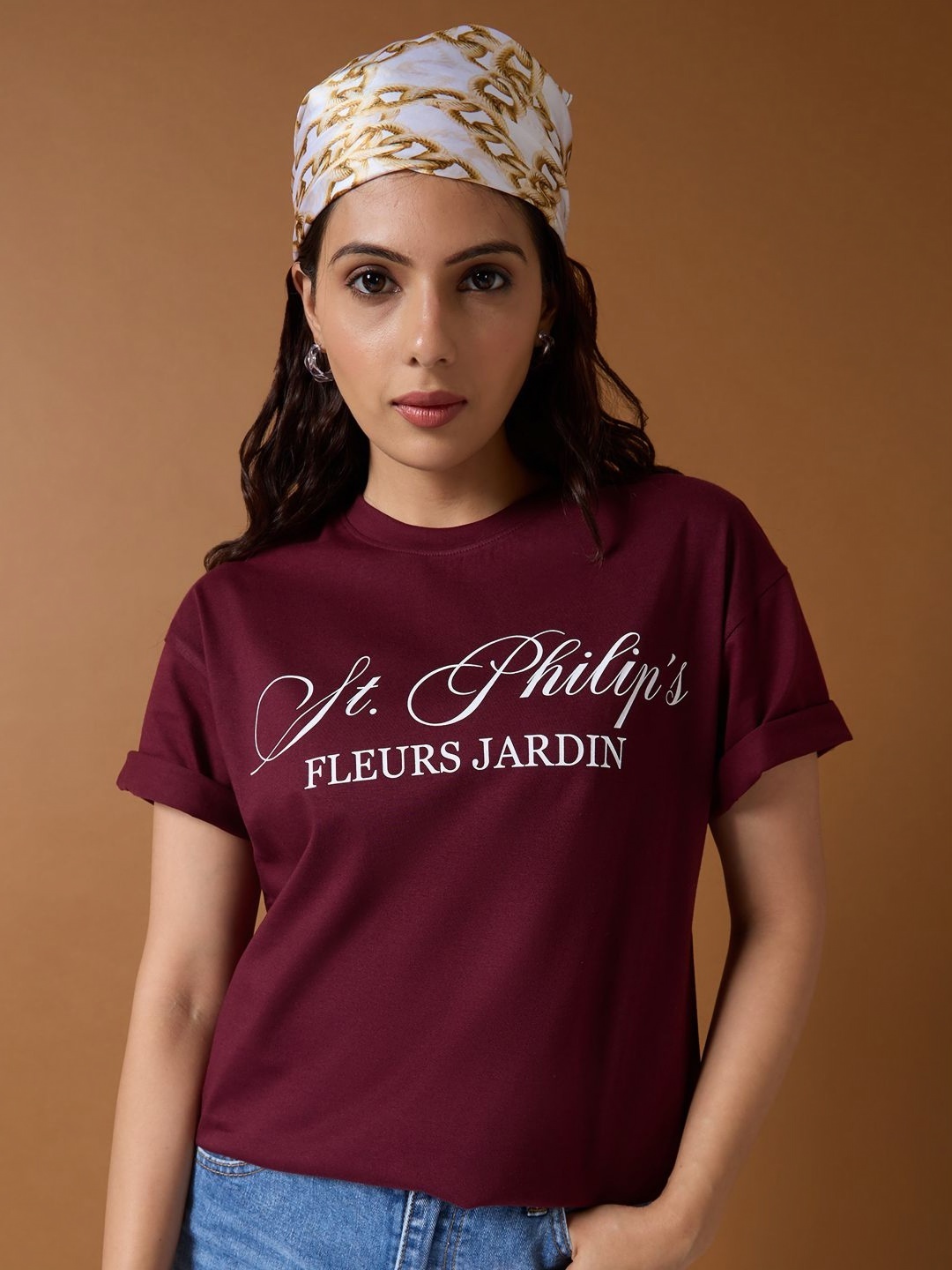 

Mast & Harbour Women Printed T-shirt, Burgundy